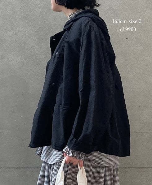 ISNAM2601D LINEN/COTTON PLAIN OVERDYE ROUND COLLAR DOUBLE JACKET