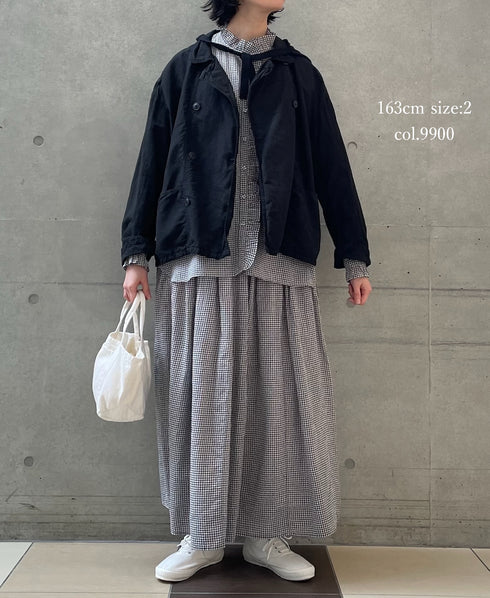 ISNAM2601D LINEN/COTTON PLAIN OVERDYE ROUND COLLAR DOUBLE JACKET
