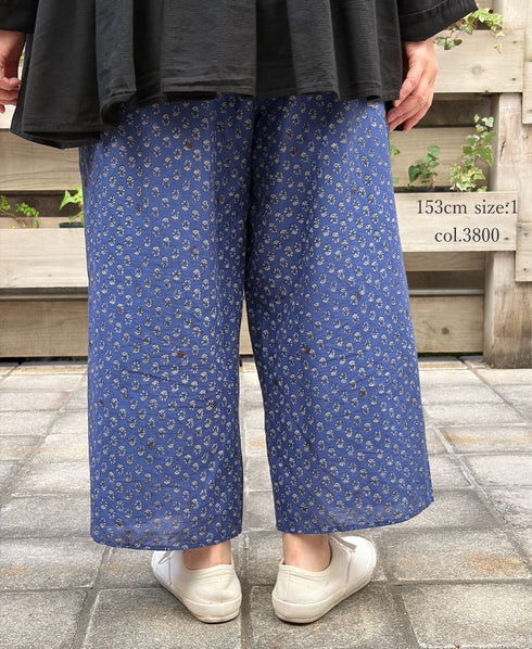 NMDS26255 80s VOILE SMALL GENTIANA BLOCK PRINT EASY PANTS