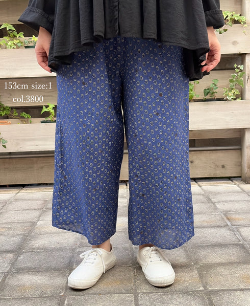 NMDS26255 80s VOILE SMALL GENTIANA BLOCK PRINT EASY PANTS
