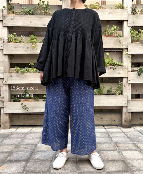 NMDS26255 80s VOILE SMALL GENTIANA BLOCK PRINT EASY PANTS