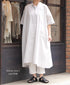 NSL26004 60s CAMBRIC PLAIN BANDED COLLAR BACK SIDE GATHERED DRESS