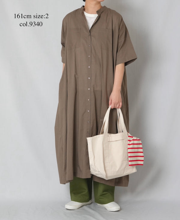NSL26004 60s CAMBRIC PLAIN BANDED COLLAR BACK SIDE GATHERED DRESS