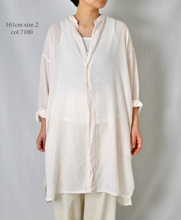 INAM2503G3D 30s GAUZE OVERDYE UTILITY BANDED COLLAR LONG SHIRT
