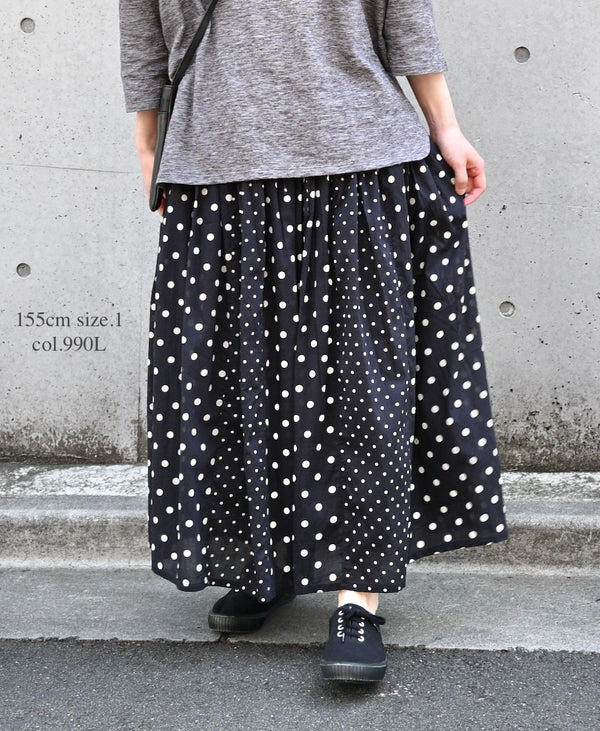 NSL26057 80s COTTON VOILE DOT PRINT PATCHWORK GATHERED SKIRT