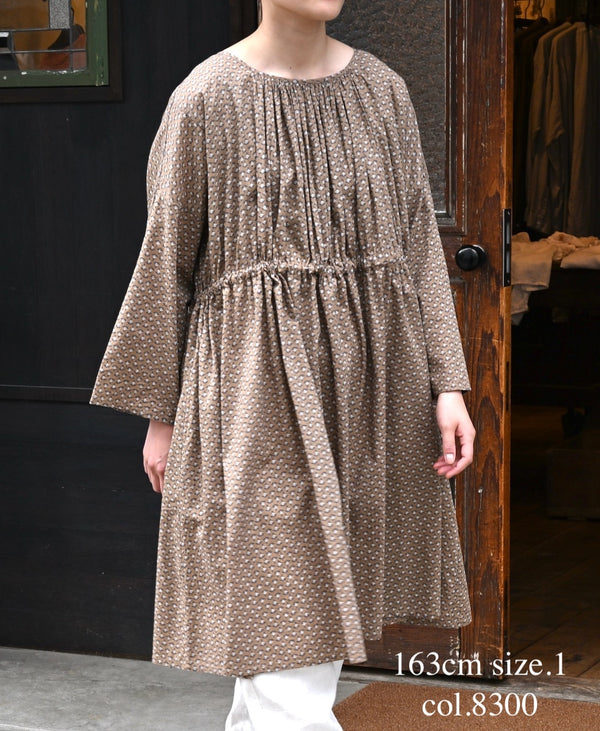 NSL26033 COTTON SLUB SMALL FLOWR PRINT 2WAY GATHERED SMOCK DRESS