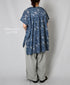 NSL26064 80s VOILE LEAF & FLOWER PRINT V-NECK FRENCH/SL TUNIC