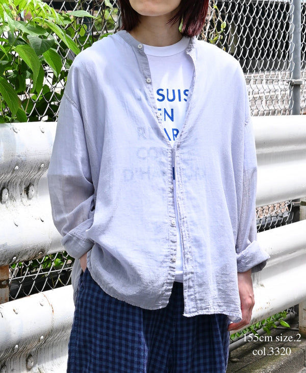 INAM2641GD 60s SINGLE GAUZE PLAIN OVERDYE UTILITY BANDED COLLAR SHIRT