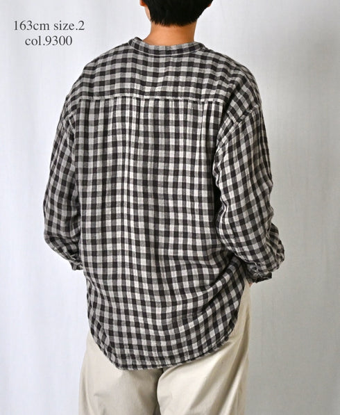 INAM2681DGD COTTON DOUBLE GAUZE CHECK OVERDYE UTILITY BANDED COLLAR SHIRT