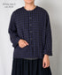 INAM2683DGD COTTON DOUBLE GAUZE CHECK OVERDYE CREW NECK CARDIGAN