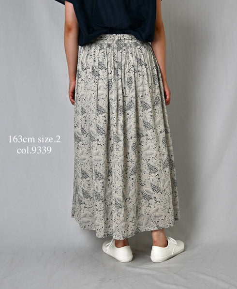 NSL26065 80s VOILE LEAF & FLOWER PRINT GATHERED SKIRT
