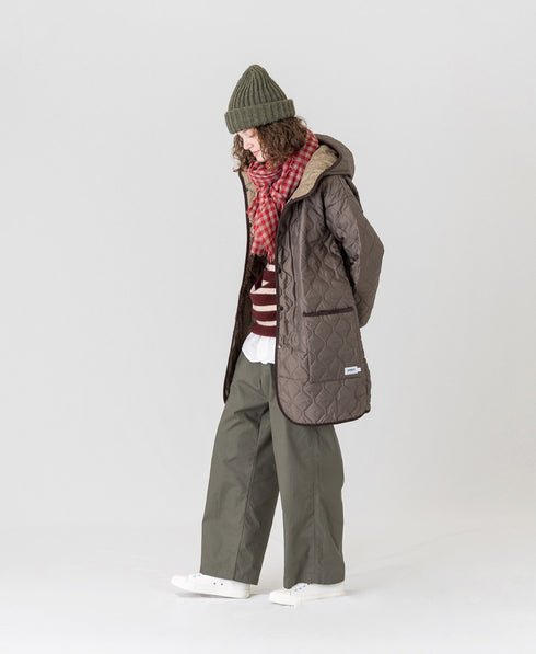 NAM2562PP PLAIN POLYESTER×PLAIN POLYESTER OVERSIZED MID-LENGTH HOODED COAT WITH RIBBED CUFF