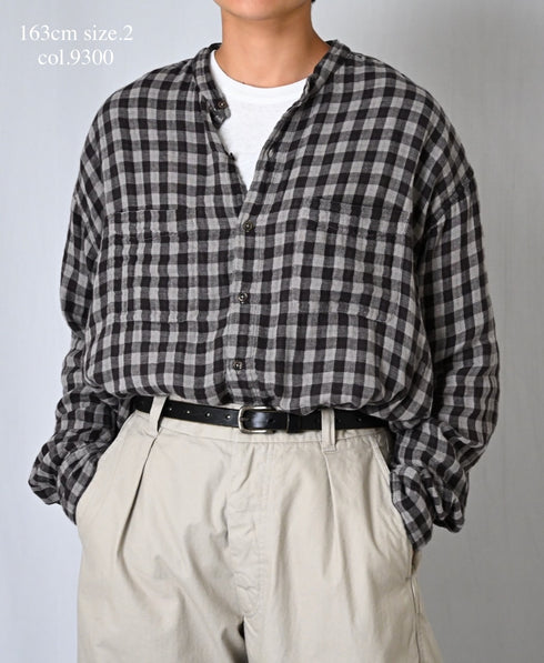 INAM2681DGD COTTON DOUBLE GAUZE CHECK OVERDYE UTILITY BANDED COLLAR SHIRT