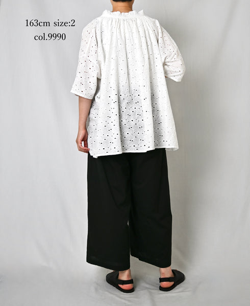 NSL26008 60s CAMBRIC PLAIN WIDE EASY PANTS