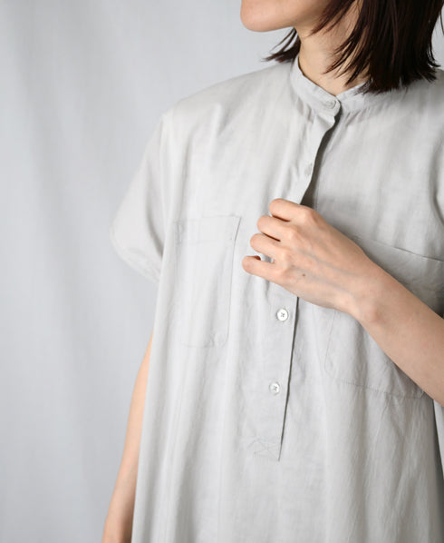 NSL26007 60s CAMBRIC PLAIN BANDED COLLAR FRENCH/SL DRESS