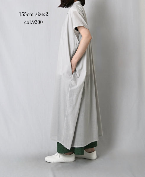 NSL26007 60s CAMBRIC PLAIN BANDED COLLAR FRENCH/SL DRESS