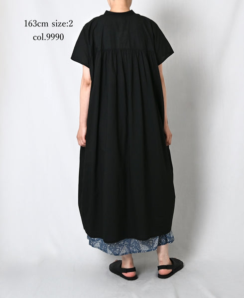 NSL26007 60s CAMBRIC PLAIN BANDED COLLAR FRENCH/SL DRESS