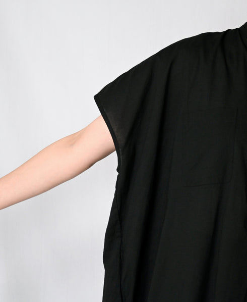 NSL26007 60s CAMBRIC PLAIN BANDED COLLAR FRENCH/SL DRESS