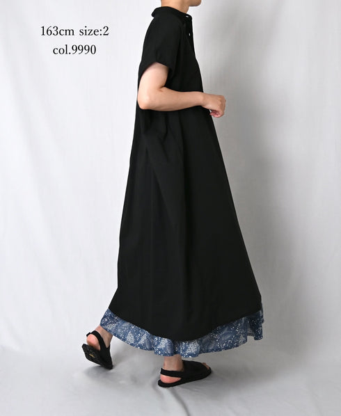 NSL26007 60s CAMBRIC PLAIN BANDED COLLAR FRENCH/SL DRESS