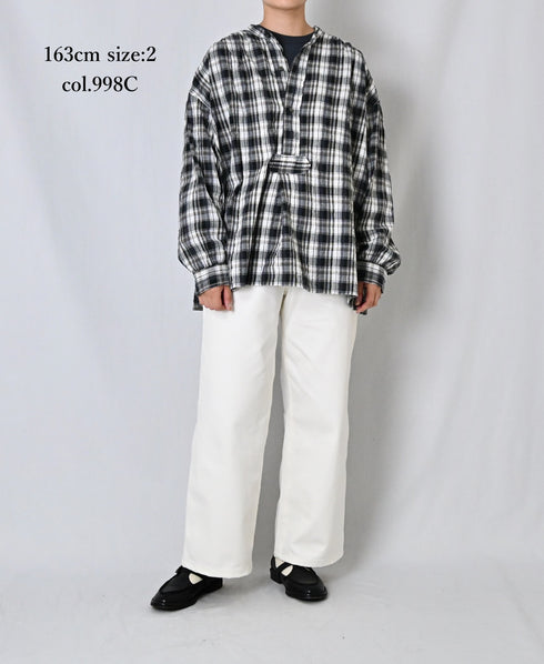 INAM2672 YARN DYED COTTON CHECK WORK GATHER SHIRT