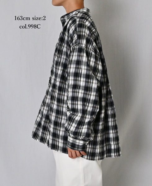 INAM2672 YARN DYED COTTON CHECK WORK GATHER SHIRT