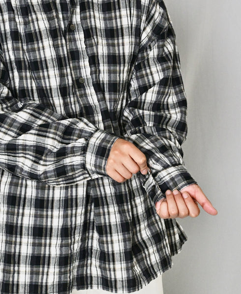 INAM2672 YARN DYED COTTON CHECK WORK GATHER SHIRT