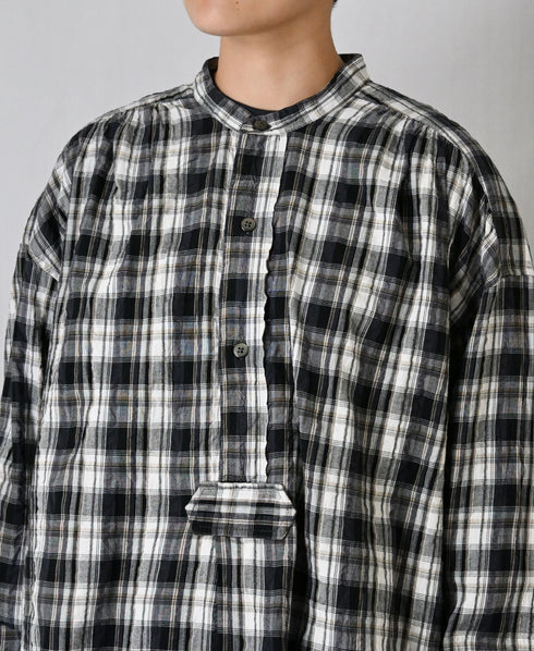 INAM2672 YARN DYED COTTON CHECK WORK GATHER SHIRT