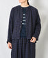 INAM2683DGD COTTON DOUBLE GAUZE CHECK OVERDYE CREW NECK CARDIGAN