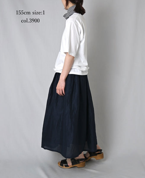 INSL26325 60s AUTO LOOM COTTON/LINEN PLAIN GATHERED SKIRT
