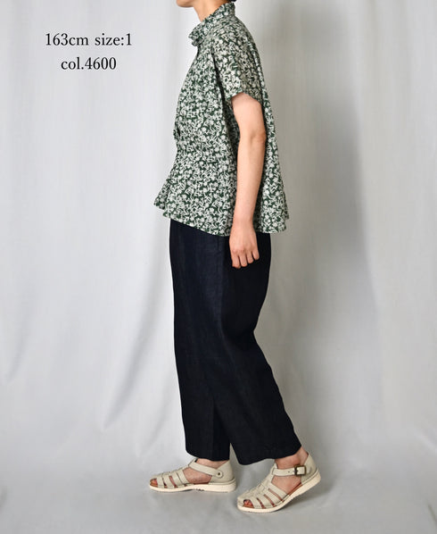 NSL26071 80s VOILE TWO TONE FLOWER PRINT FRILL COLLAR FRENCH/SL SHIRT