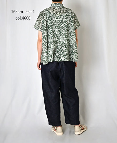 NSL26071 80s VOILE TWO TONE FLOWER PRINT FRILL COLLAR FRENCH/SL SHIRT