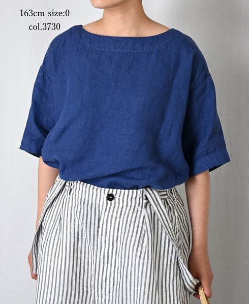NAM1631LP LINEN PLAIN OVERDYE BOAT NECK S/SL SHIRT