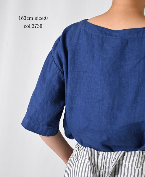 NAM1631LP LINEN PLAIN OVERDYE BOAT NECK S/SL SHIRT