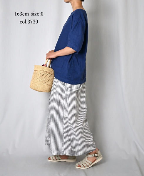 NAM1631LP LINEN PLAIN OVERDYE BOAT NECK S/SL SHIRT