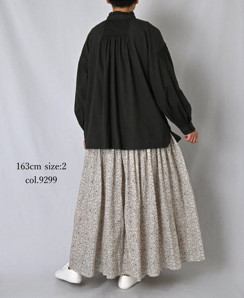 INMDS26123 POWER LOOM COTTON VOILE ARABESQUE HAND SCREEN PRINT FLARED SKIRT WITH PINTUCK