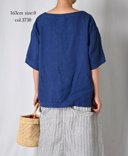 NAM1631LP LINEN PLAIN OVERDYE BOAT NECK S/SL SHIRT