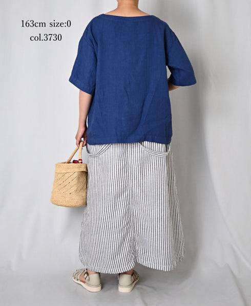 NAM1631LP LINEN PLAIN OVERDYE BOAT NECK S/SL SHIRT
