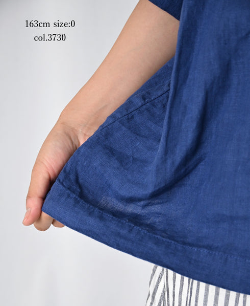 NAM1631LP LINEN PLAIN OVERDYE BOAT NECK S/SL SHIRT