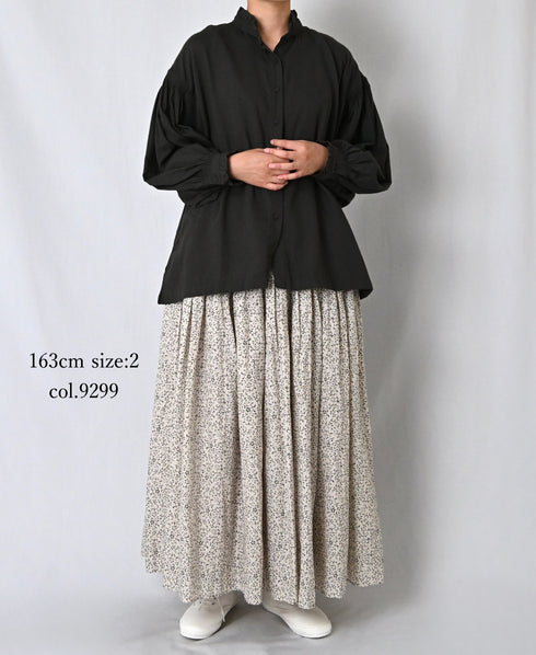 INMDS26123 POWER LOOM COTTON VOILE ARABESQUE HAND SCREEN PRINT FLARED SKIRT WITH PINTUCK