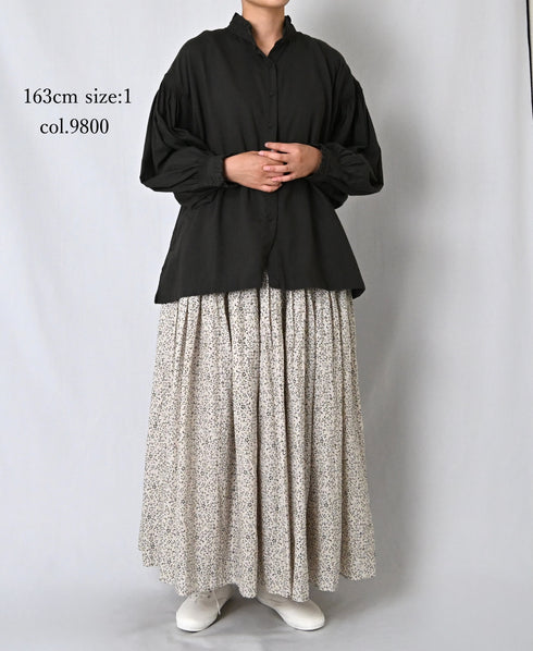 INMDS26702 TWILL COTTON KHADI PLAIN FRILL COLLAR SHIRTS WITH MINI PINTUCK