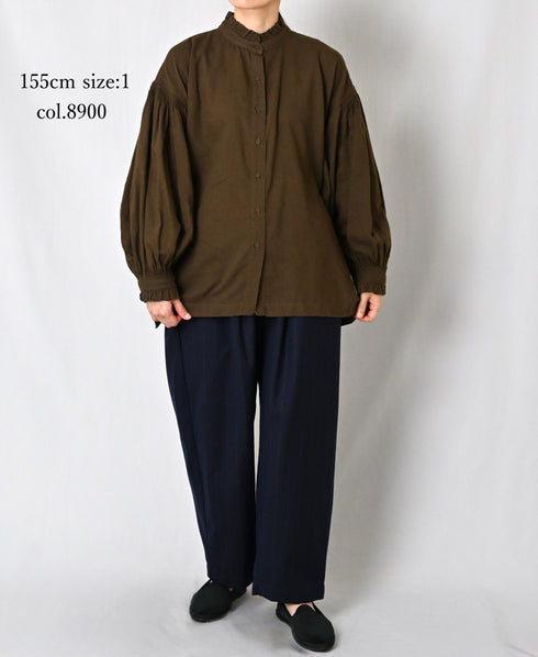 INMDS26702 TWILL COTTON KHADI PLAIN FRILL COLLAR SHIRTS WITH MINI PINTUCK