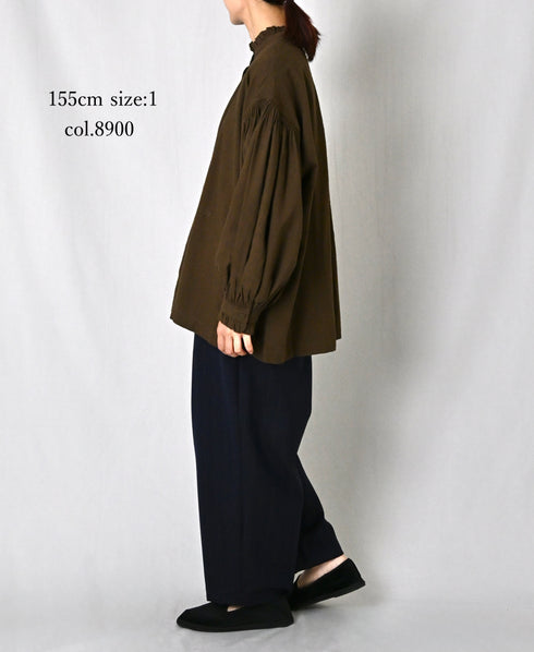 INMDS26702 TWILL COTTON KHADI PLAIN FRILL COLLAR SHIRTS WITH MINI PINTUCK