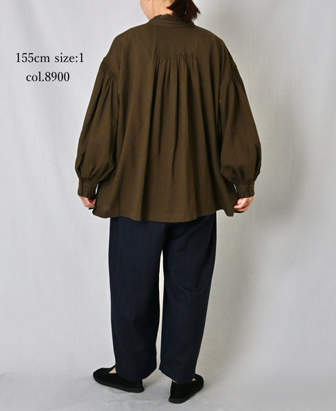 INMDS26702 TWILL COTTON KHADI PLAIN FRILL COLLAR SHIRTS WITH MINI PINTUCK