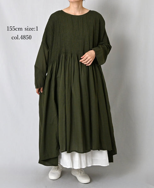 NMDS26602D ORGANIC MICRO CHK&VOILE PLAIN PATCHWORK OVERDYE PINTUCK PULLOVER DRESS