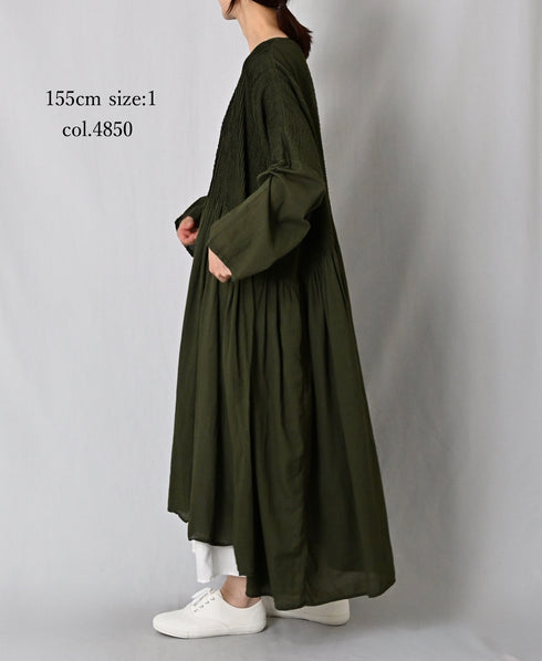 NMDS26602D ORGANIC MICRO CHK&VOILE PLAIN PATCHWORK OVERDYE PINTUCK PULLOVER DRESS