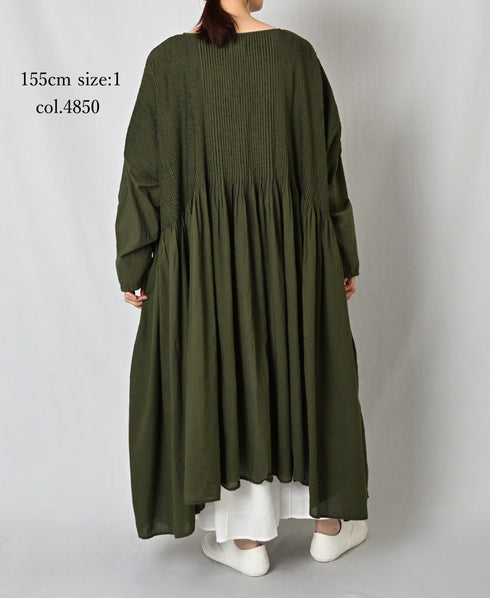 NMDS26602D ORGANIC MICRO CHK&VOILE PLAIN PATCHWORK OVERDYE PINTUCK PULLOVER DRESS