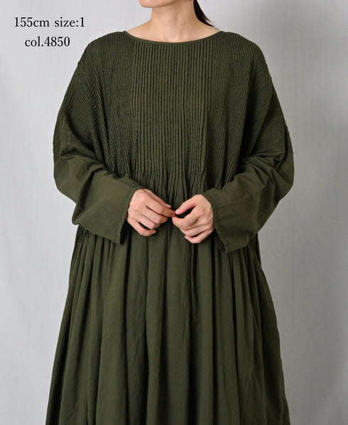 NMDS26602D ORGANIC MICRO CHK&VOILE PLAIN PATCHWORK OVERDYE PINTUCK PULLOVER DRESS