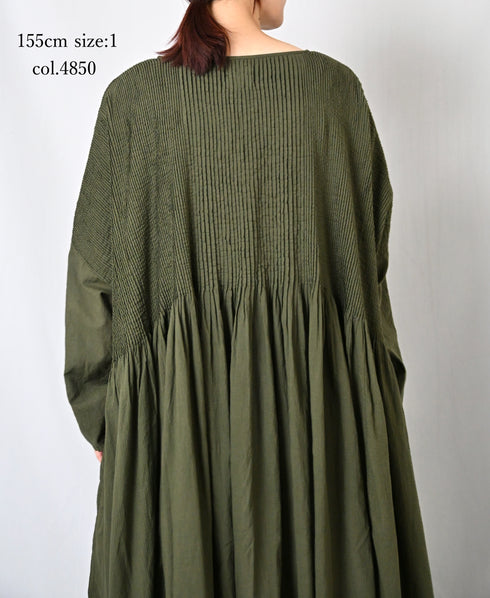 NMDS26602D ORGANIC MICRO CHK&VOILE PLAIN PATCHWORK OVERDYE PINTUCK PULLOVER DRESS