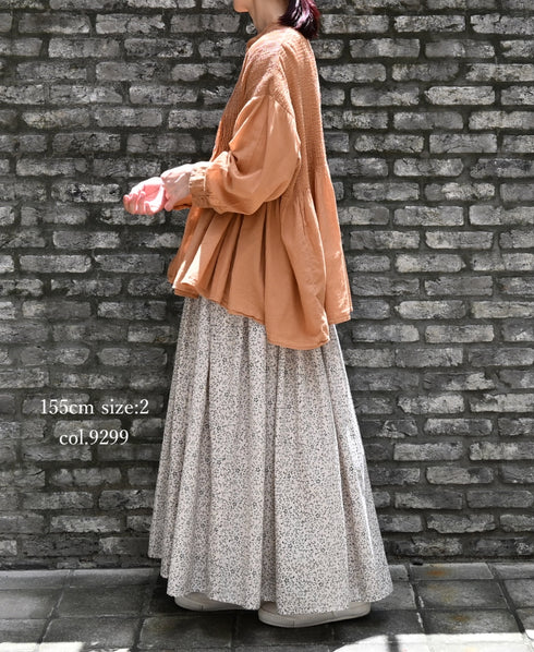 INMDS26123 POWER LOOM COTTON VOILE ARABESQUE HAND SCREEN PRINT FLARED SKIRT WITH PINTUCK