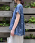 NSL26062 80s VOILE LEAF & FLOWER PRINT FRENCH/SL BACK SIDE GATHERED SMOCK